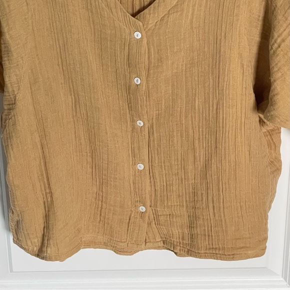 ABLE Tan Cotton Gauze V-Neck Button Down Blouse Top - 35960 - Picture 9 of 13